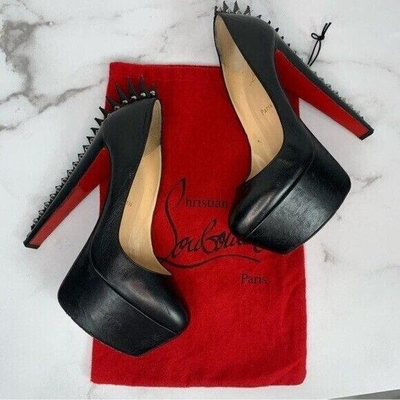 CHRISTIAN LOUBOUTIN Electropump Black Napa Leather Platform Spiked Red Sole Pump - Picture 2 of 16